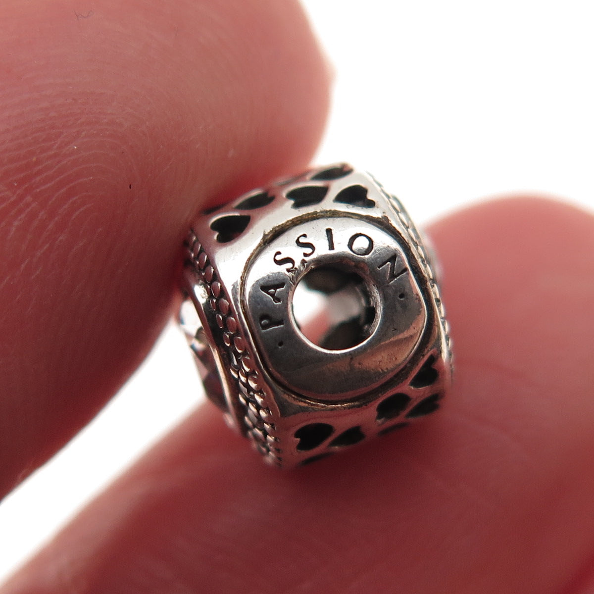 Pandora 925 Sterling Silver C Z Essence Passion Heart Slide Bead Charm