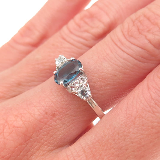 925 Sterling Silver Real Blue & White Topaz Ring Size 8