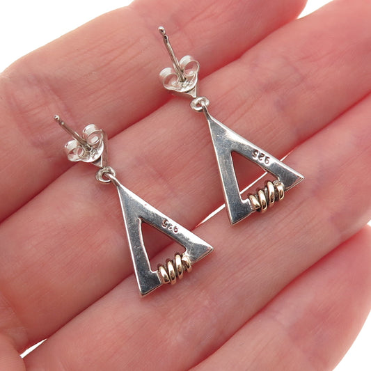 925 Sterling Silver Gold Filled Vintage Modernist Triangle Dangle Earrings
