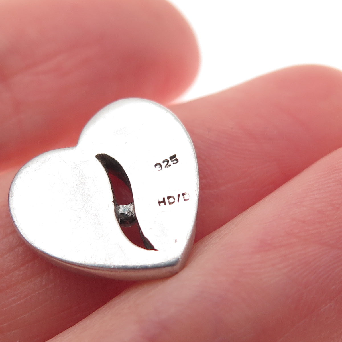925 Sterling Silver Real Round-Cut Diamond Heart Mini Slide Charm Pendant