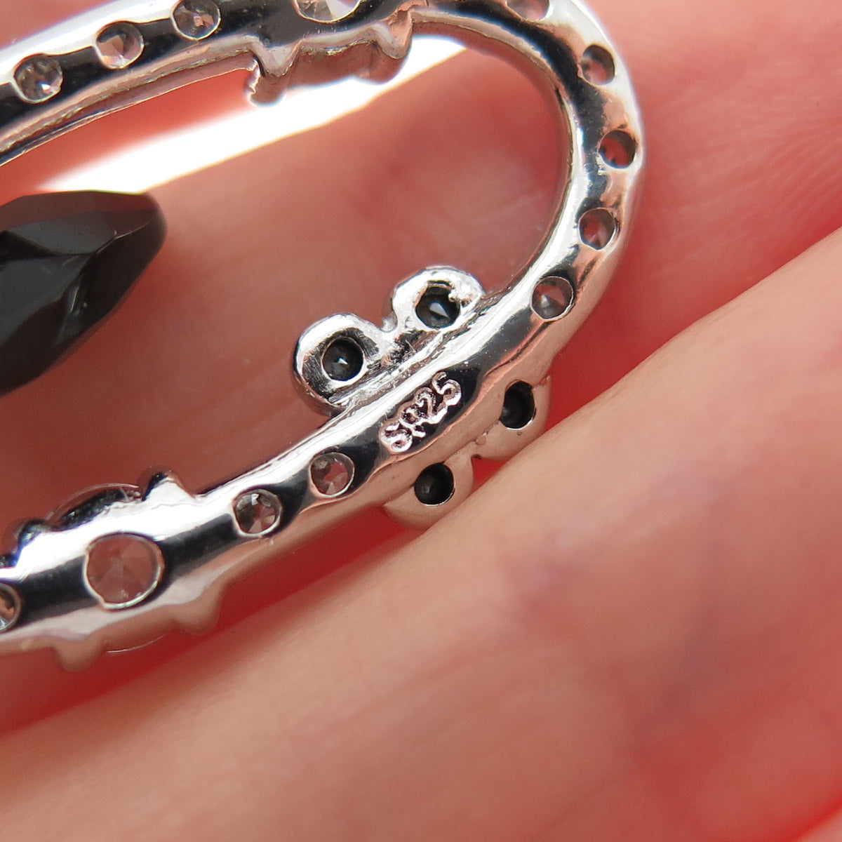 925 Sterling Silver Real Black Spinel & C Z Teardrop Butterfly Charm Pendant