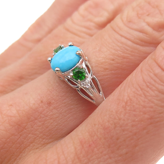 Chuck Clemency 925 Sterling Silver Real Turquoise Peridot & Topaz Ring Size 7