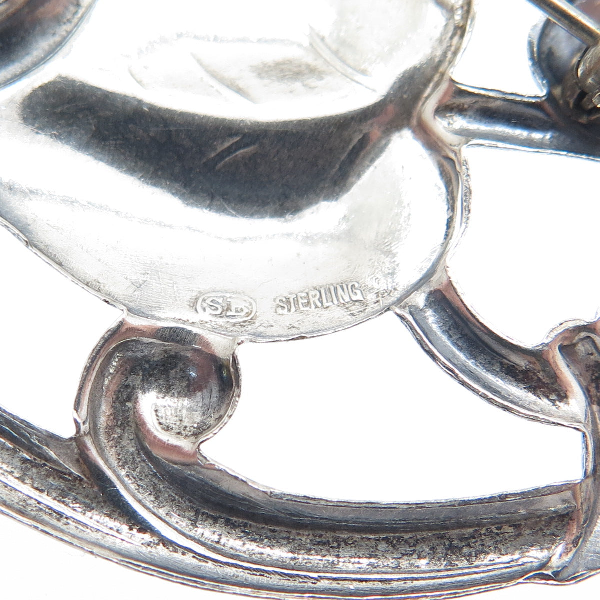 SILVERMAN BROTHERS 925 Sterling Silver Antique Art Deco Flower Pin Brooch