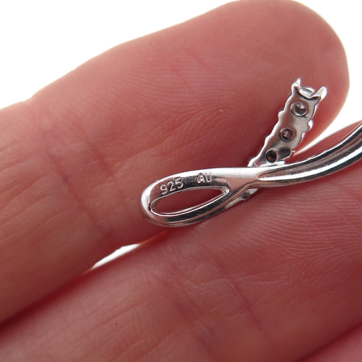 925 Sterling Silver Real Round-Cut Diamond Ribbon Slide Charm Pendant