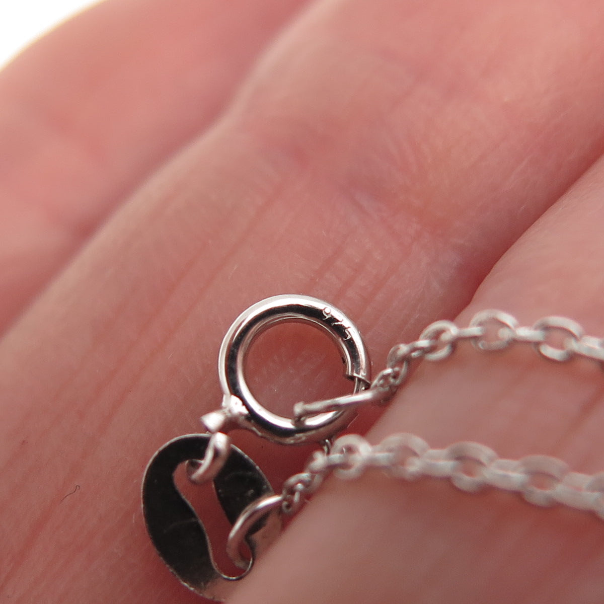 925 Sterling Silver Real Round-Cut Diamond Heart Cable Chain Necklace 18"