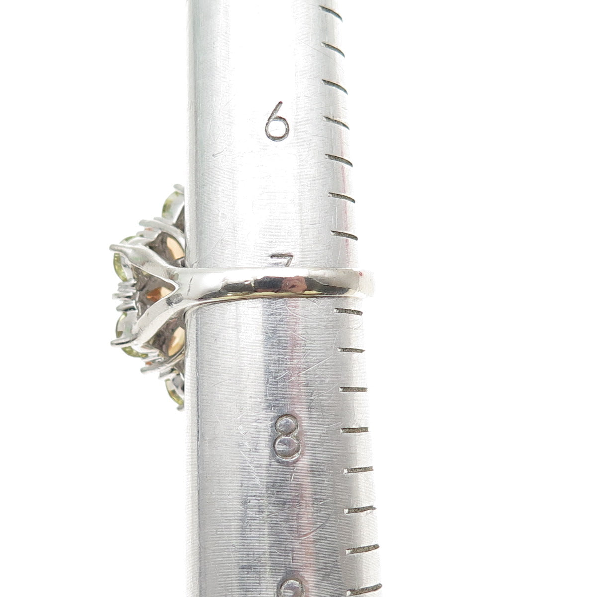 925 Sterling Silver Marquise-Cut Orange & Round-Cut Green C Z Ring Size 7.25