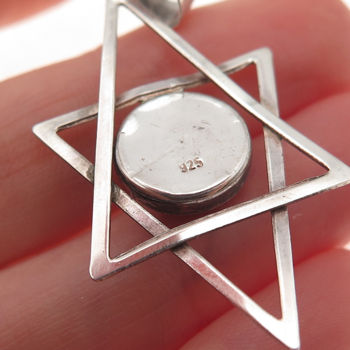925 Sterling Silver Vintage Real Tiger Eye Star of David Oxidized Charm Pendant