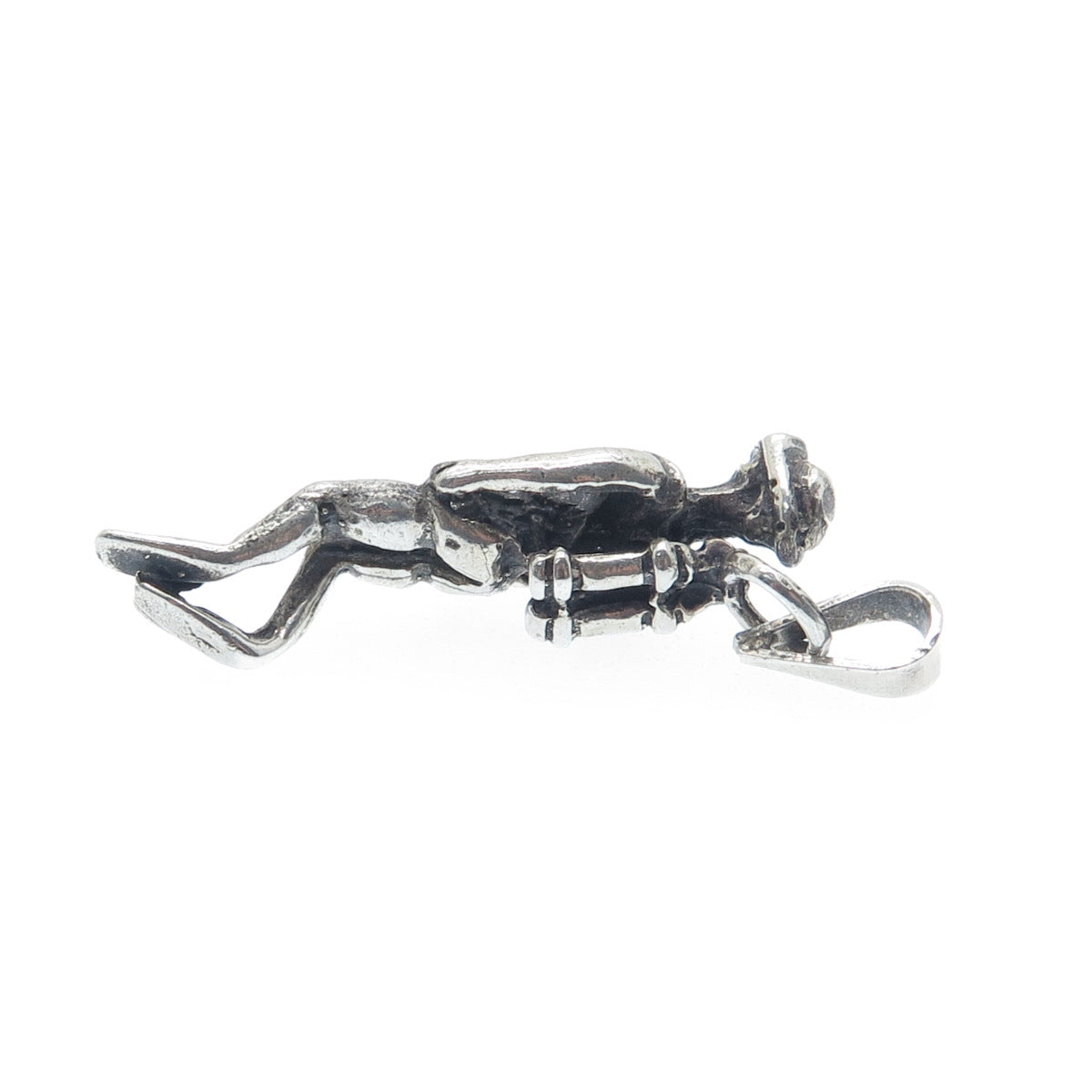 925 Sterling Silver Vintage Diver Oxidized 3D Charm Pendant