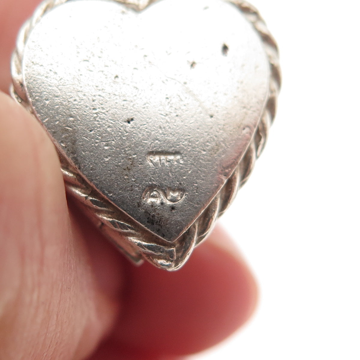 925 Sterling Silver Vintage Brushed Heart Locket Oxidized Charm Pendant