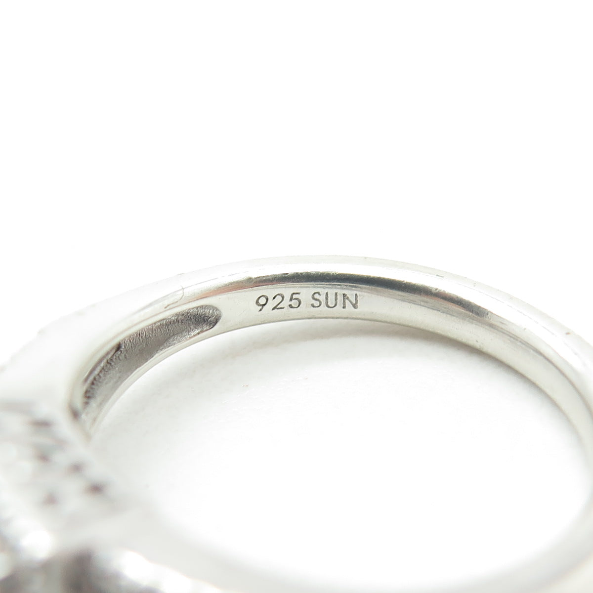 SUN 925 Sterling Silver Real Round-Cut Diamond Princess Square Ring Size 7.25