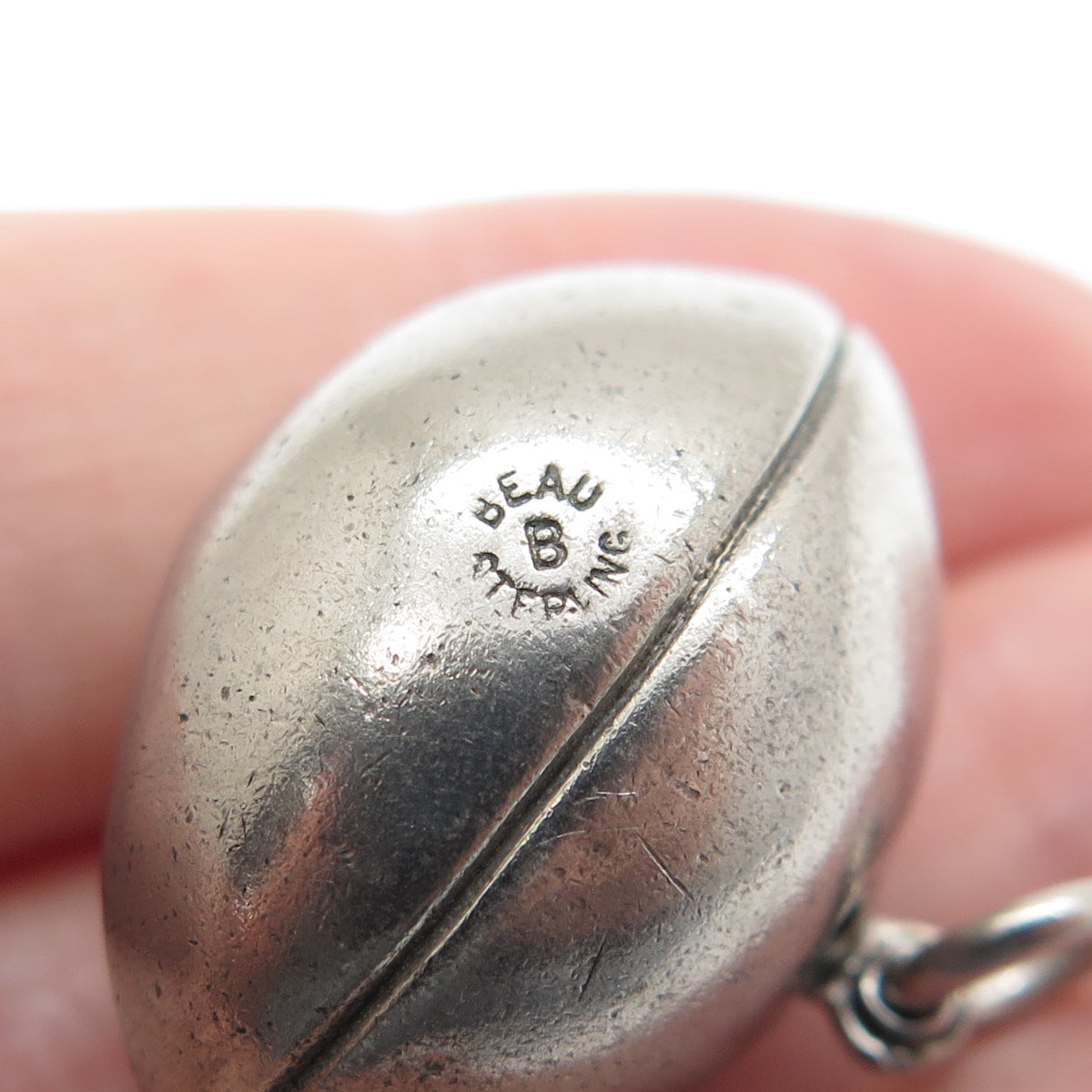 BEAU 925 Sterling Silver Antique Art Deco Football Ball 3D Charm Pendant