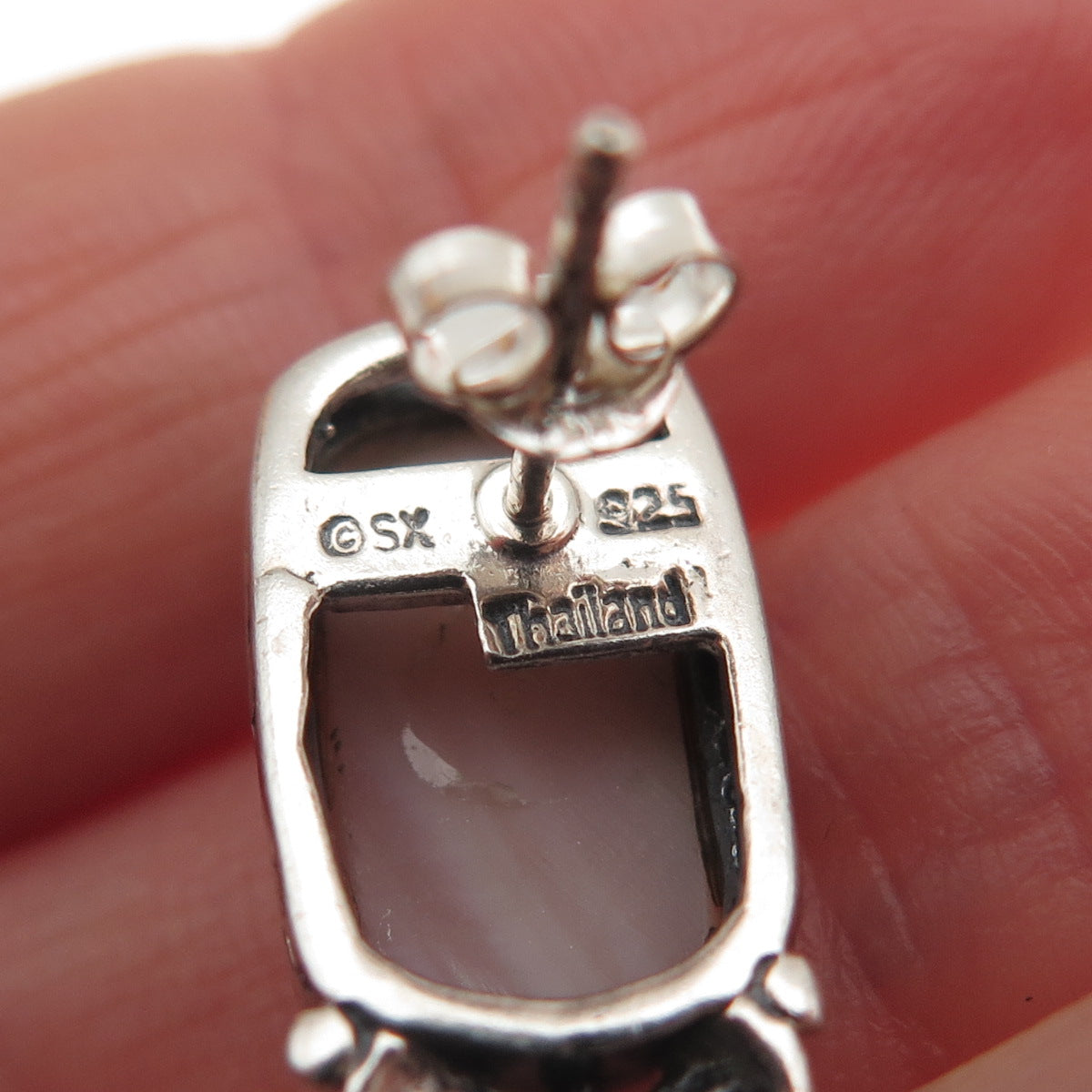 SX Sally C 925 Sterling Silver Vintage Real MOP Modernist Bow Earrings
