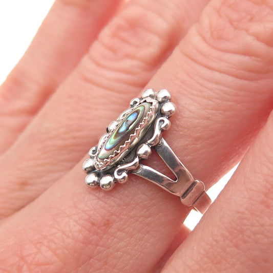 Bell Trading Post Old Pawn Sterling Silver Vintage Abalone Shell Ring Size 6.75