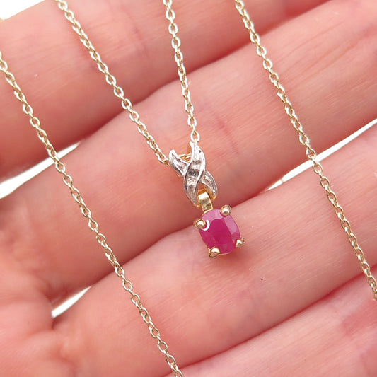Han 925 Sterling Silver Gold Plated Real Diamond Accent Ruby Chain Necklace 18"