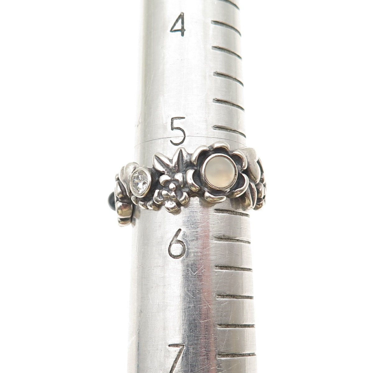 Pandora 925 Sterling Silver Real Multi-Gem & C Z Nature's Serenity Ring Size 5.5