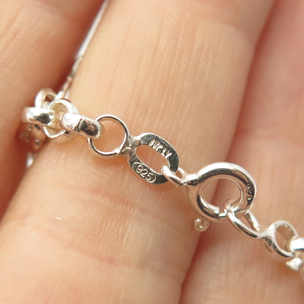 925 Sterling Silver Italy Assorted Charm Rolo Link Bracelet 6 3/4"