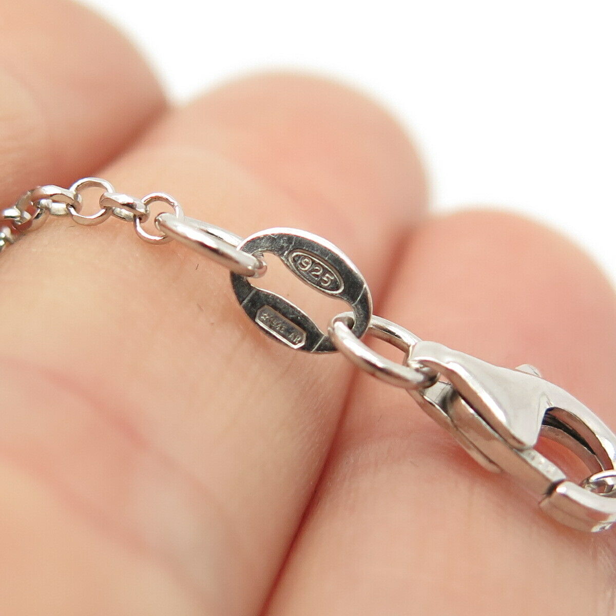 925 Sterling Silver C Z Crown Rolo Chain Necklace 18"