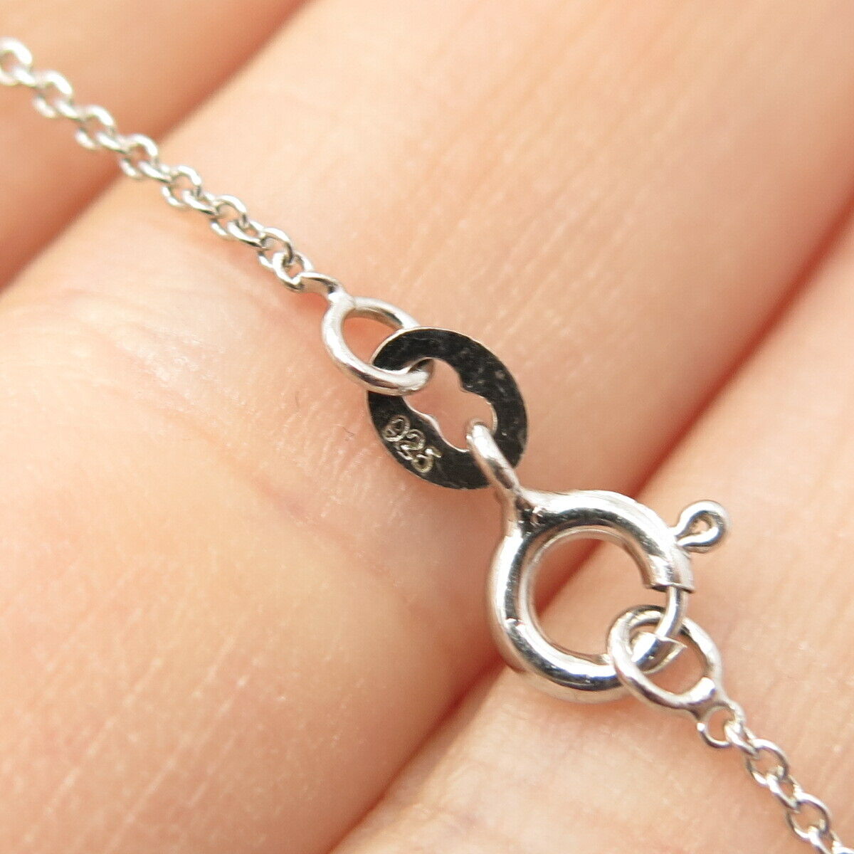 925 Sterling Silver Pave C Z Open Heart Rolo Chain Necklace 18"