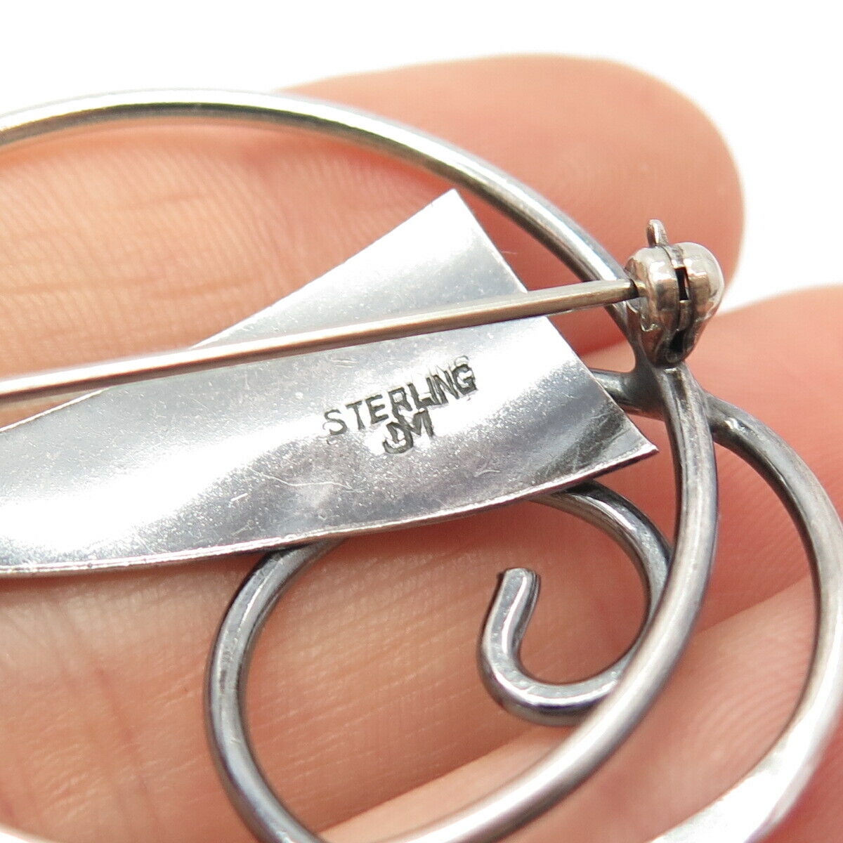 925 Sterling Silver Vintage Abstract Swirl Pin Brooch