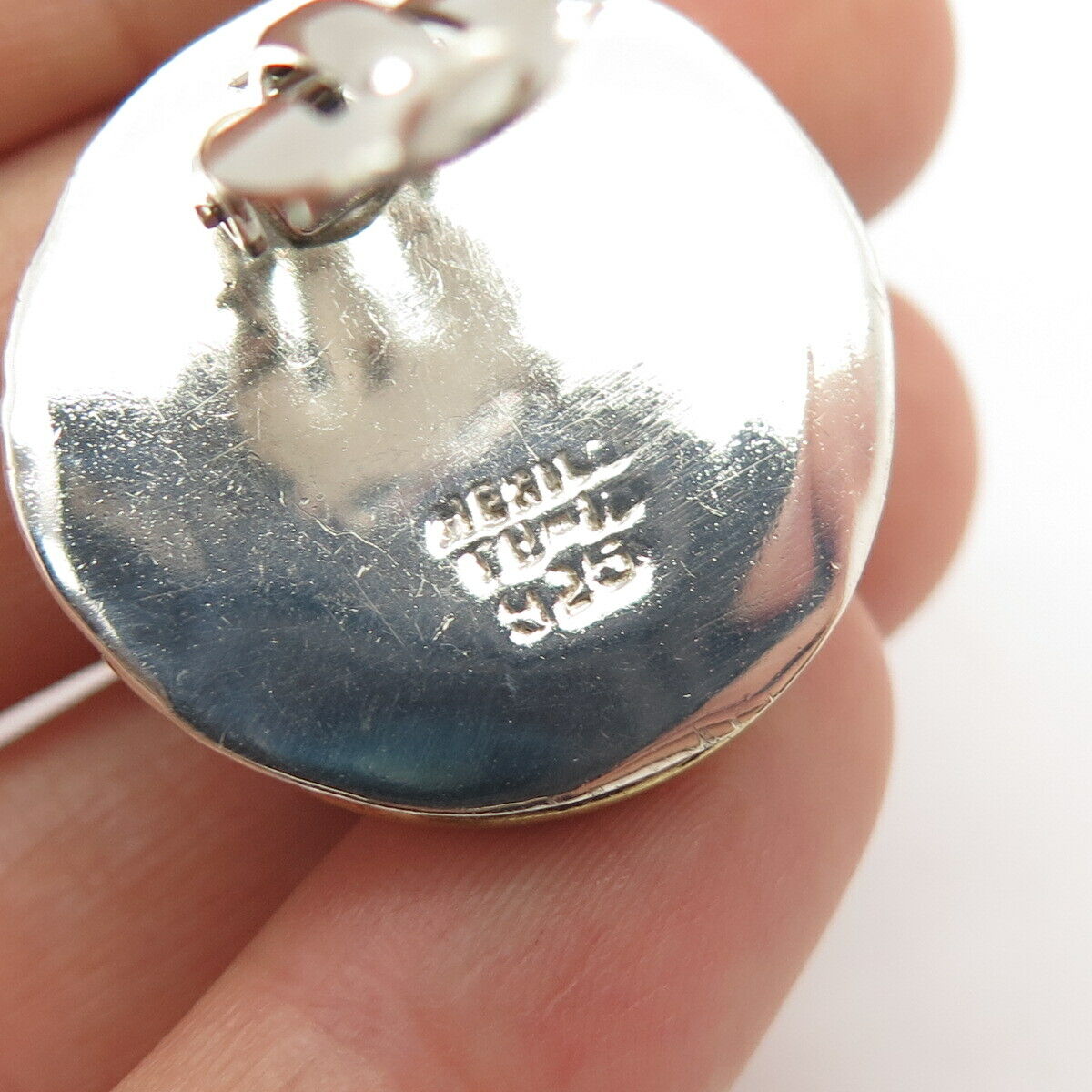 925 Sterling Silver 2-Tone Vintage Mexico Hemisphere Hollow Clip On Earrings