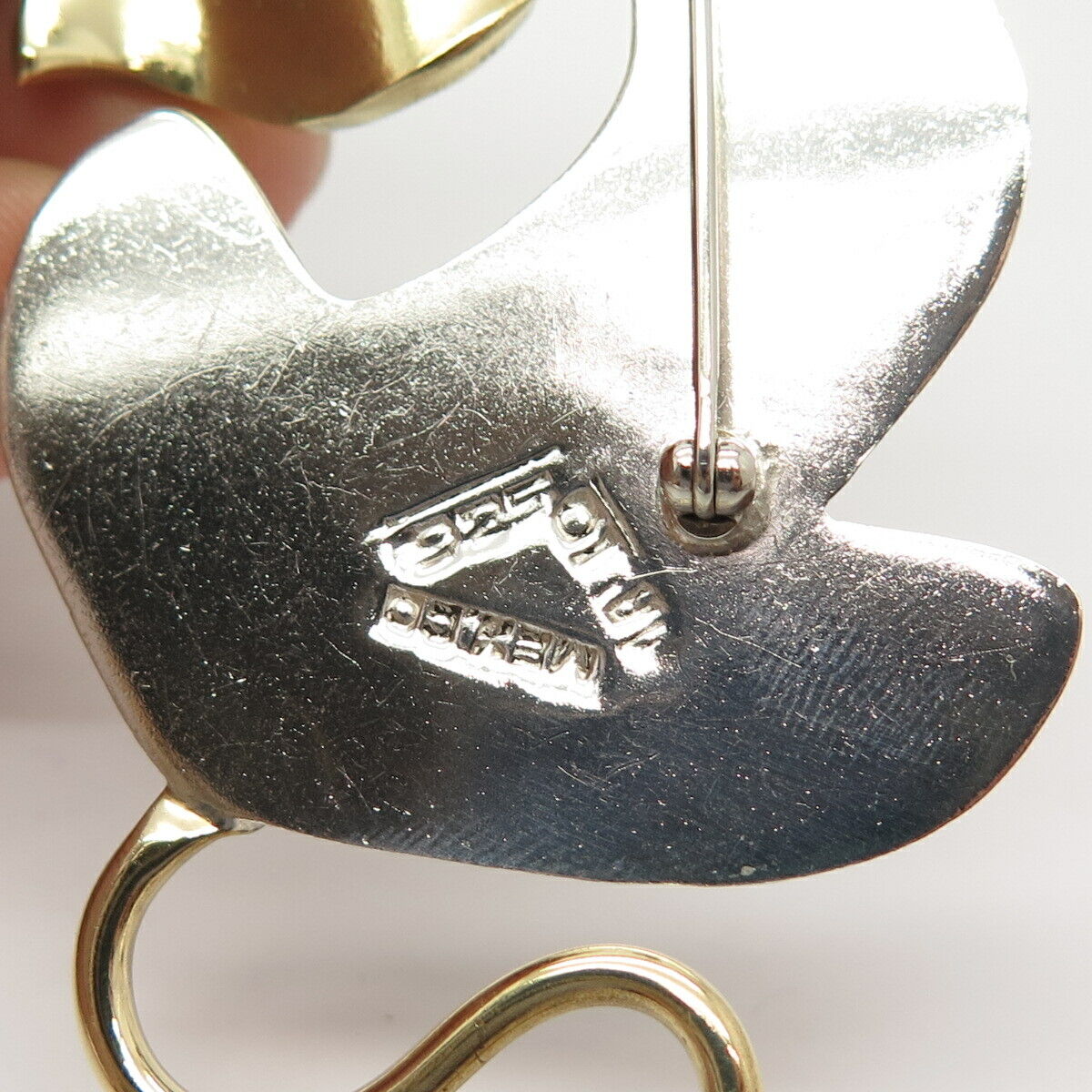 925 Sterling Silver 2-Tone Vintage Mexico Real Black Onyx Gem Dog Pin Brooch