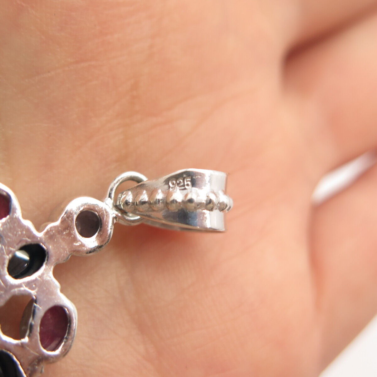 925 Sterling Silver Vintage Tanzanite Sapphire Ruby Gem Cross Pendant