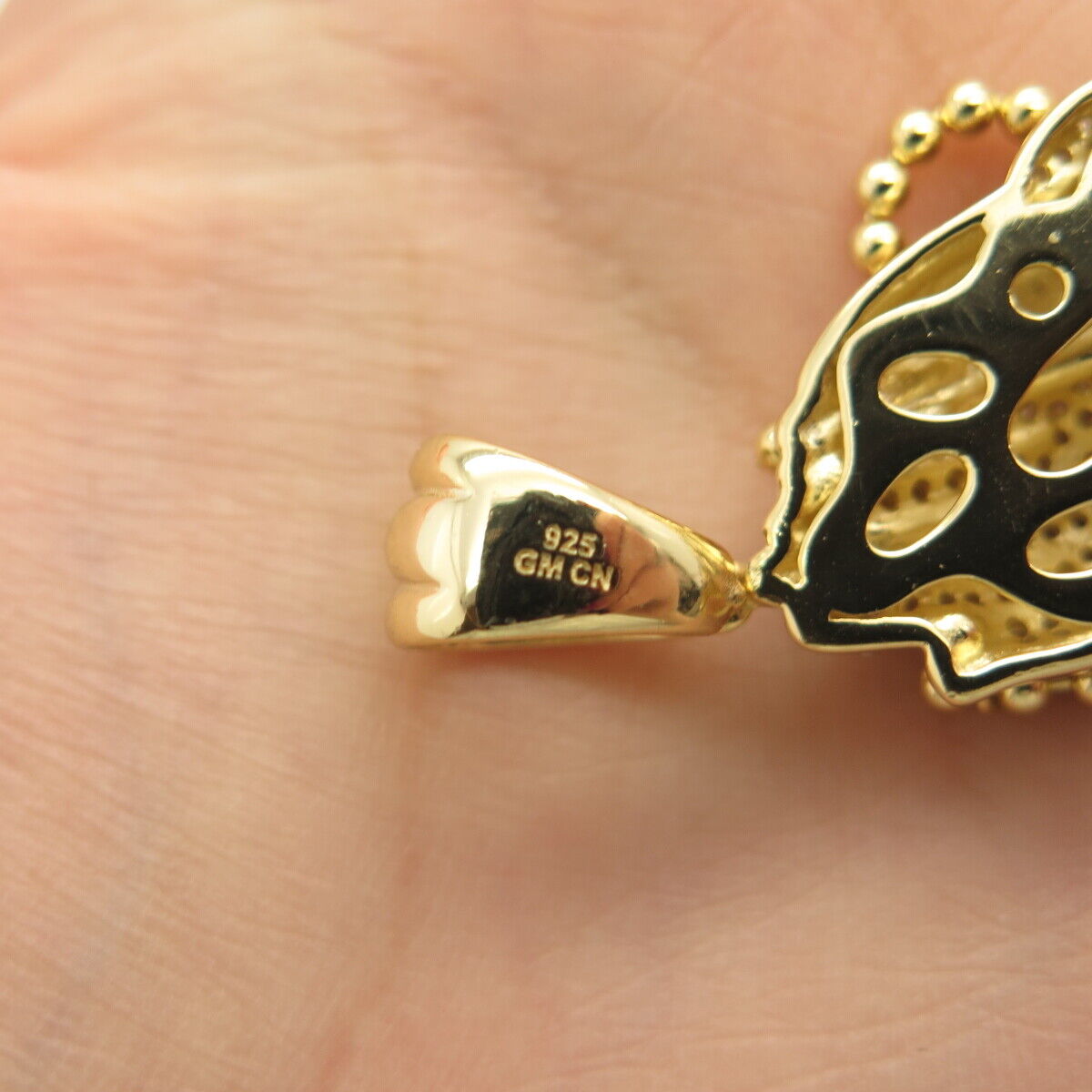 925 Sterling Silver Gold Plated C Z Hands in Prayer Cross Pendant