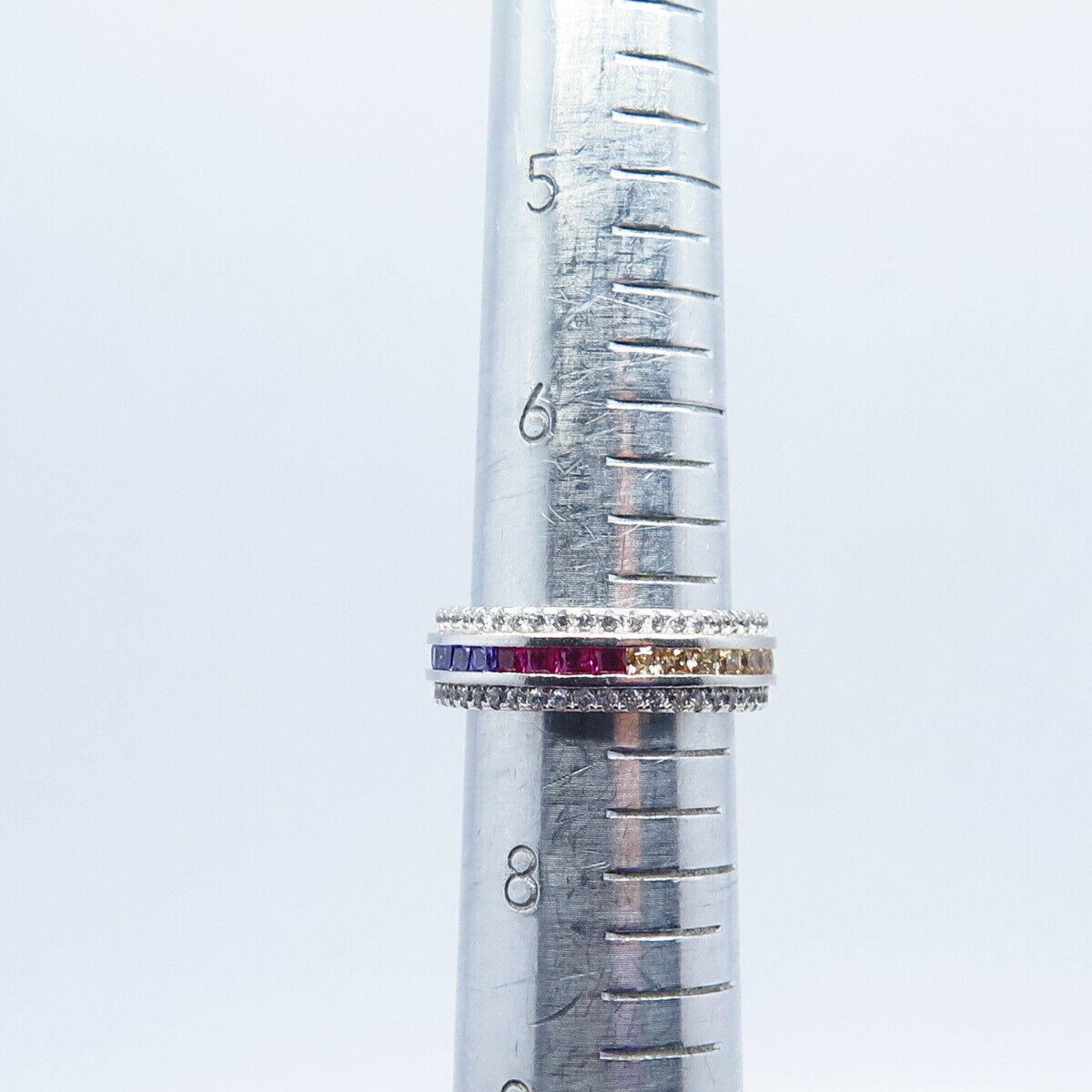 925 Sterling Silver Lab-Created Ruby & C Z Band Ring Size 6.75