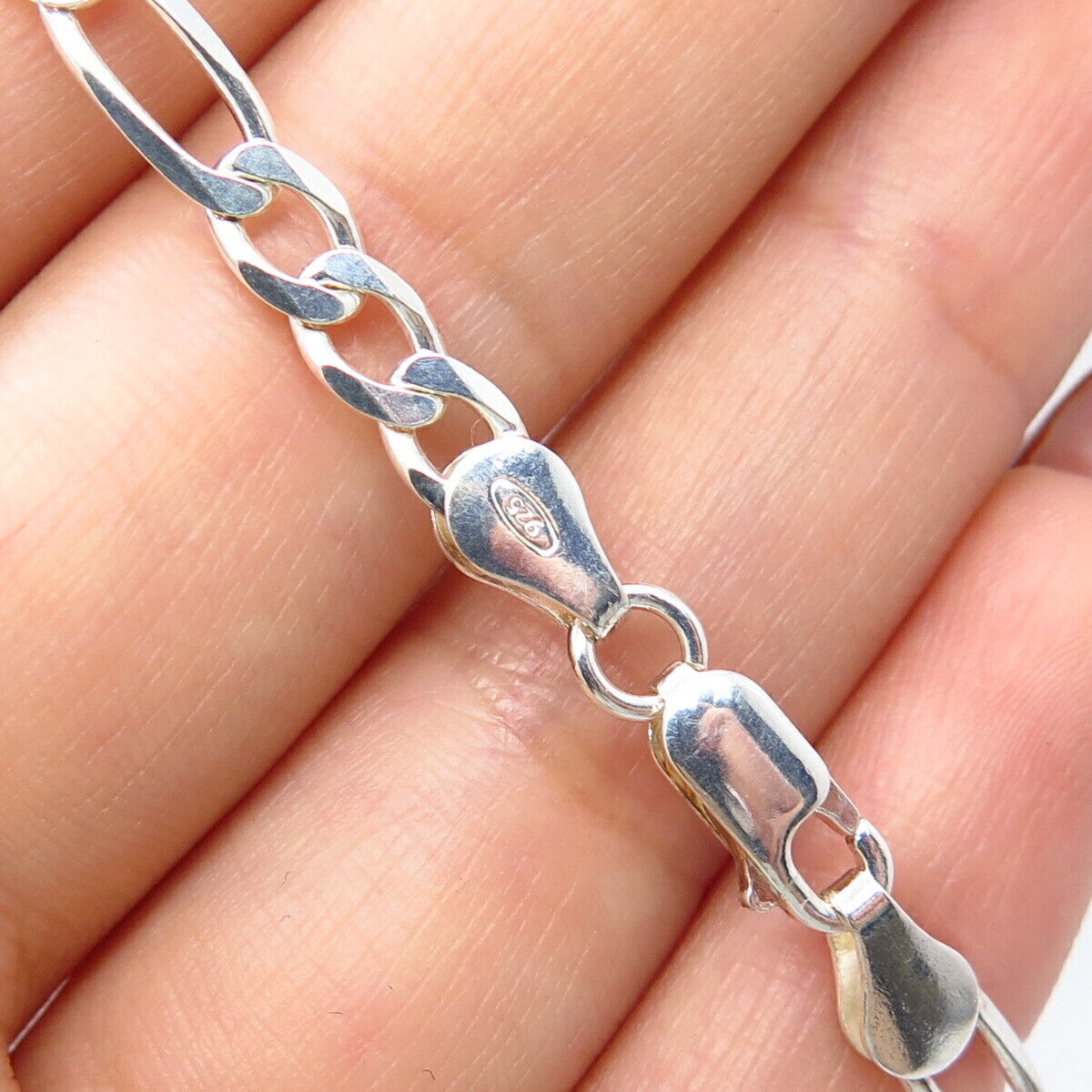 925 Sterling Silver Italy Figaro Chain Necklace 19"