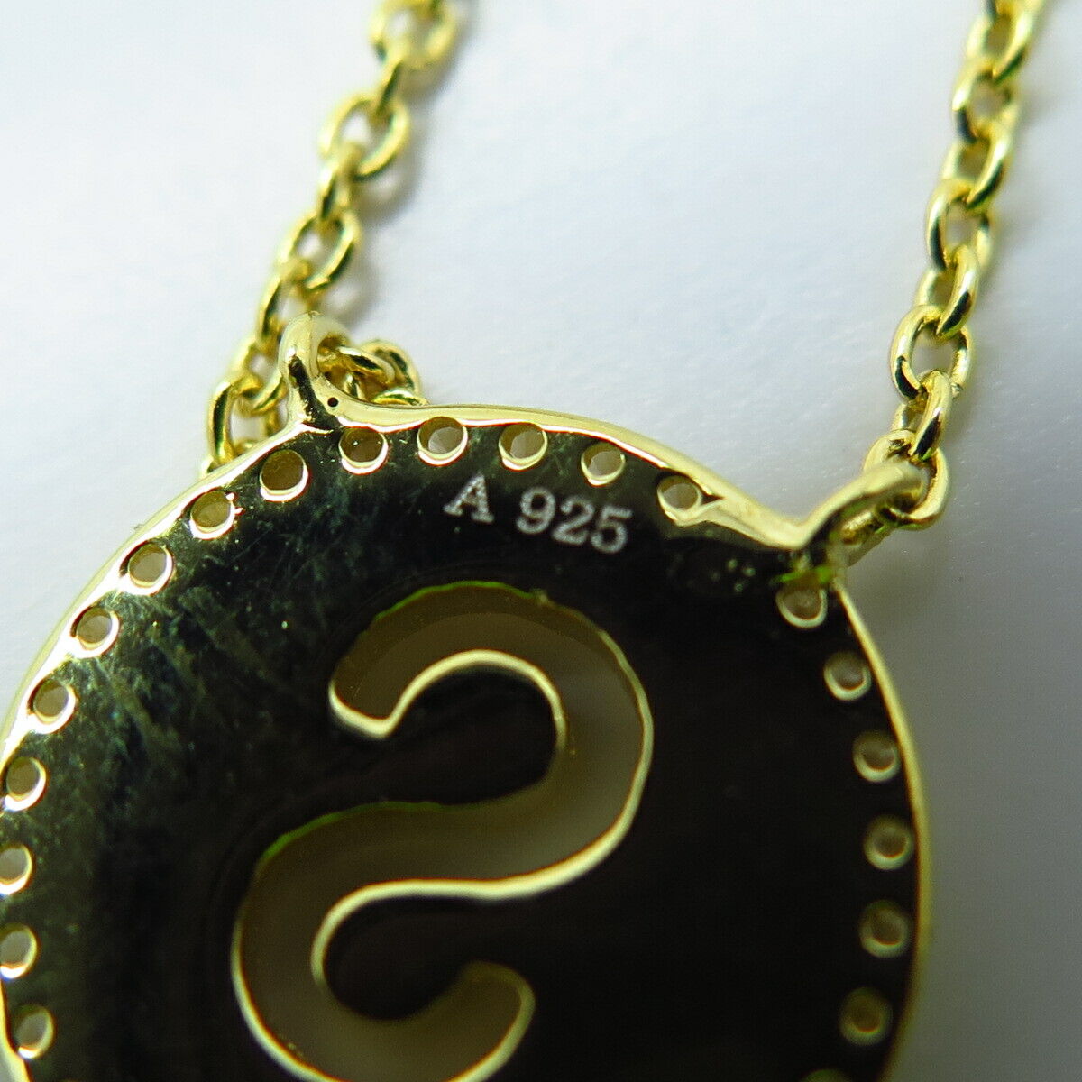 925 Sterling Silver Gold Plated C Z Letter "S" Initial Rolo Chain Necklace 16"