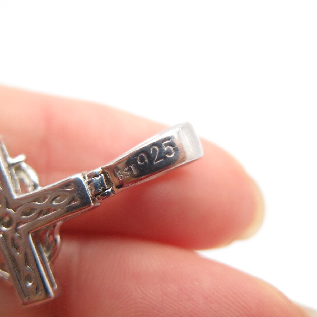 925 Sterling Silver Pave C Z Cross & Hands In Prayer Pendant