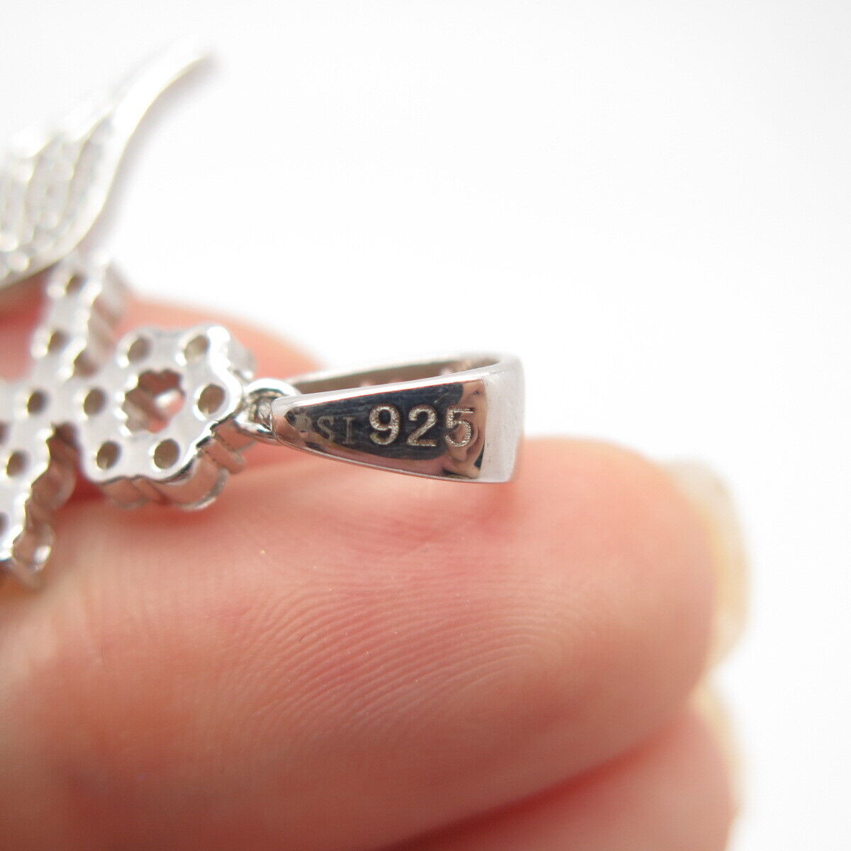 925 Sterling Silver C Z Cross Wings Pendant