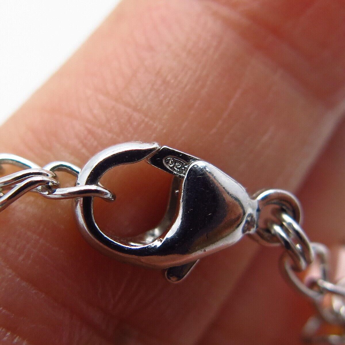 925 Sterling Silver Faux Pearl & Crystal Beaded Chain Necklace 18"