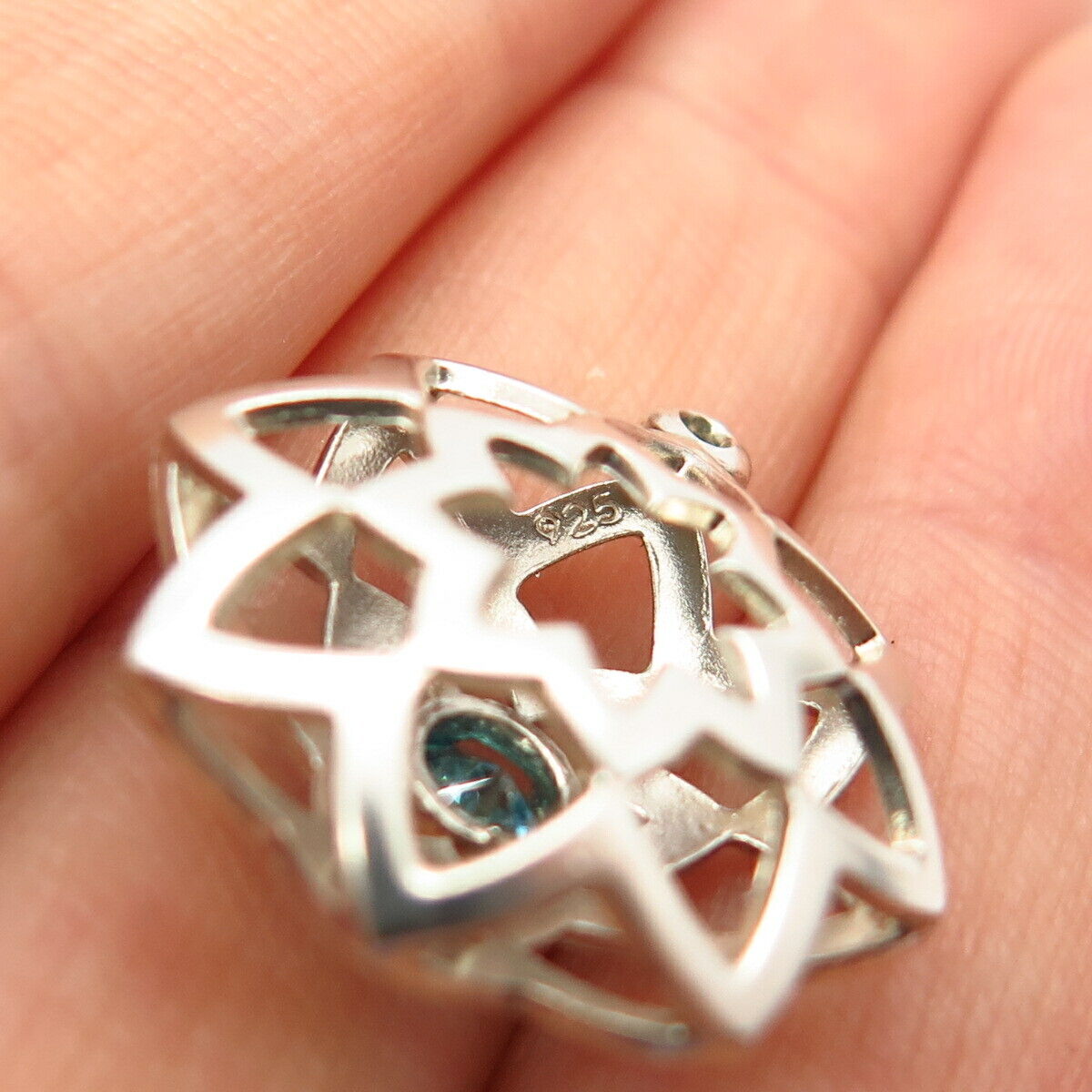 925 Sterling Silver Blue Topaz-Tone C Z Star Design Pendant