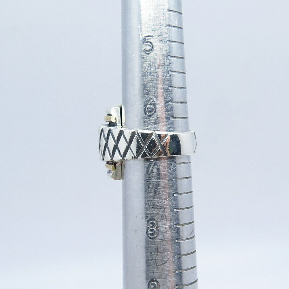 925 Sterling Silver / 14K Gold Vintage Striped Ring Size 6.5