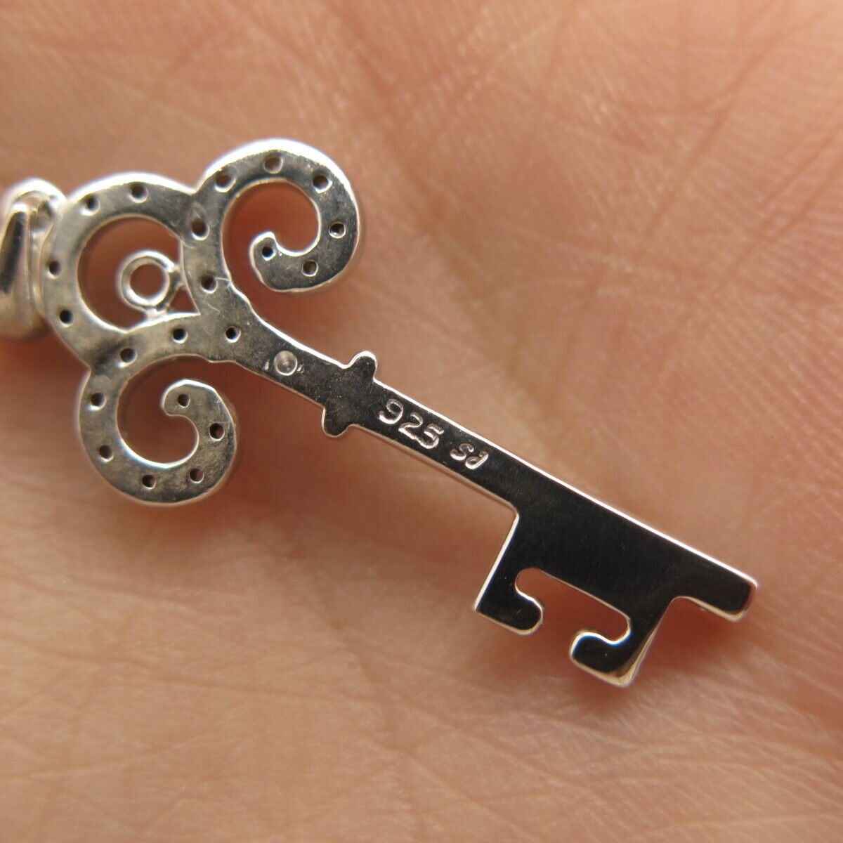 925 Sterling Silver Real Diamond Key Pendant