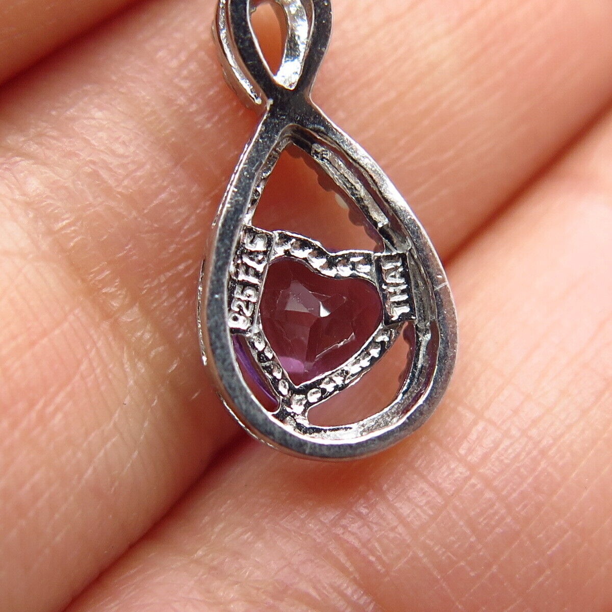 925 Sterling Silver Real Diamond Accent & Amethyst Gemstone Heart Slide Pendant