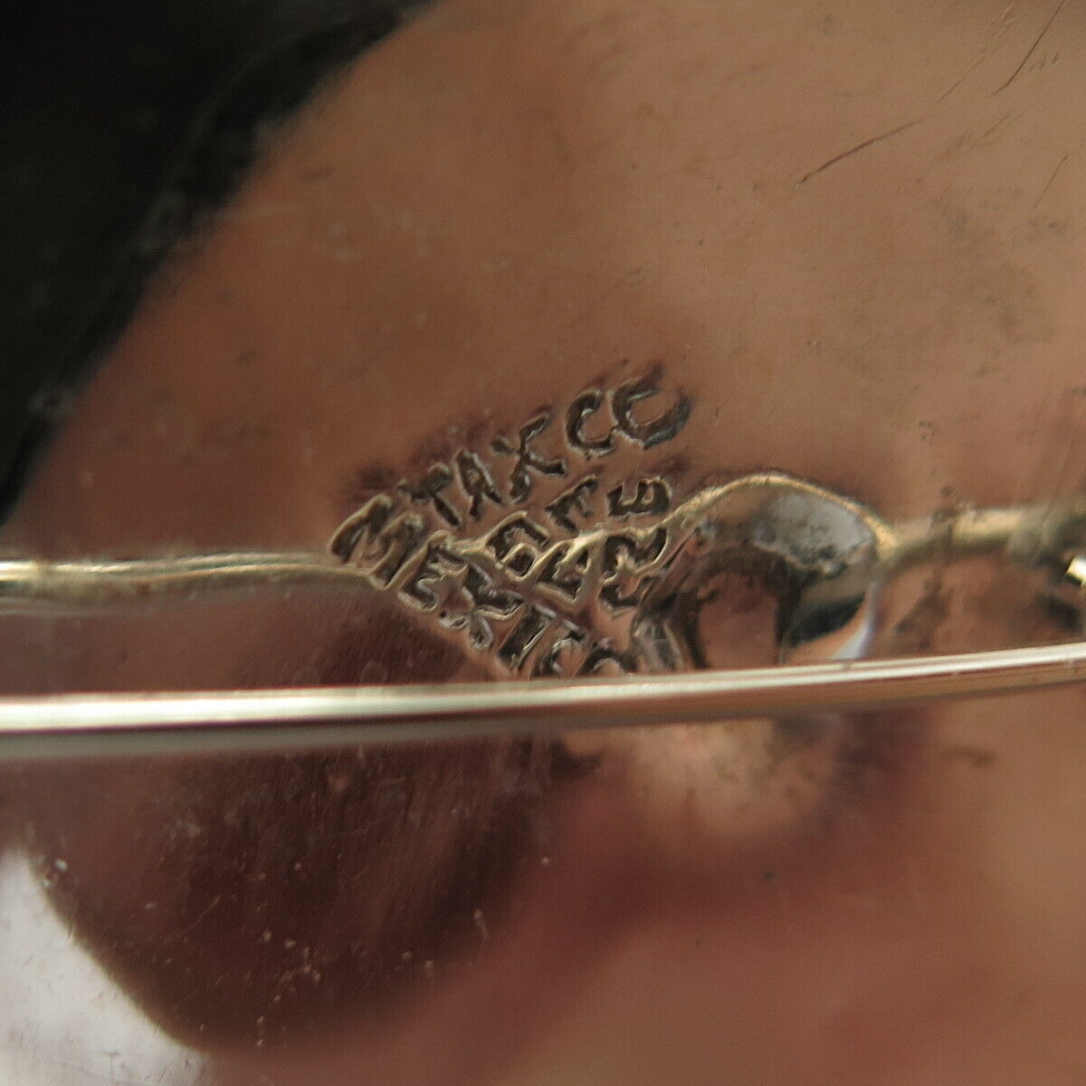 925 Sterling Silver 3-Tone Vintage Mexico Azurite Gem Inlay Pin Brooch / Pendant