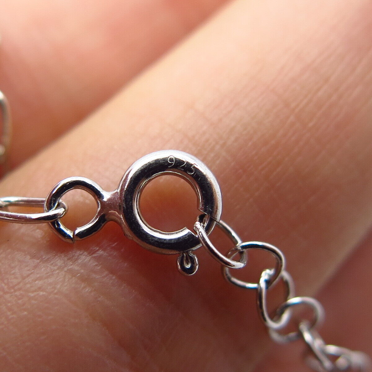 925 Sterling Silver Pave C Z Hamsa / Hand of Fatima Rolo Link Bracelet 7.75"