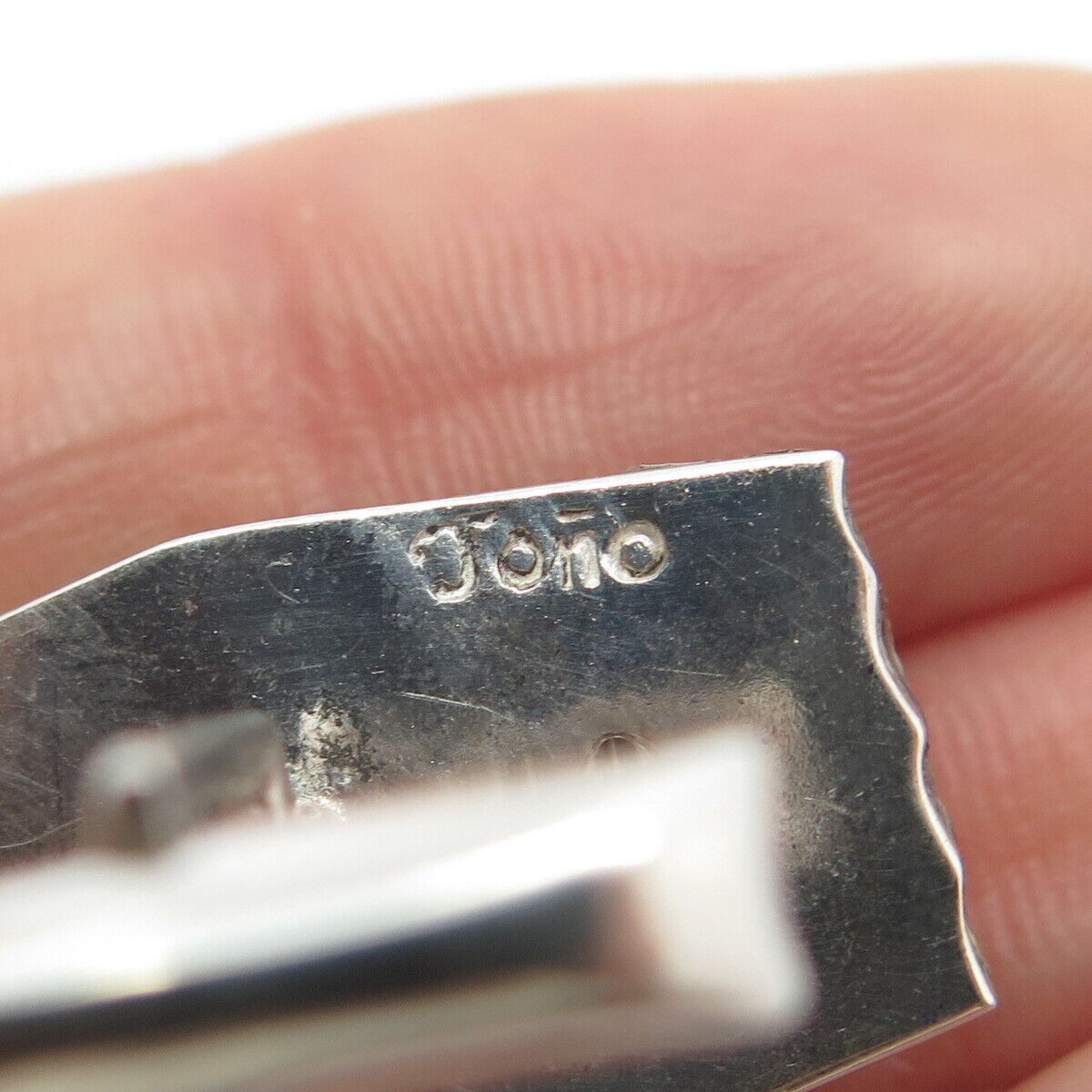 925 Sterling Silver 2-Tone Vintage Mexico Real Wood Modernist Cufflinks