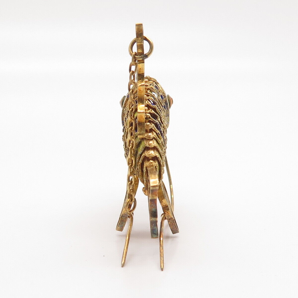 925 Sterling Silver Gold Plated Antique Enamel Chinese Koi Fish Articulated Fob