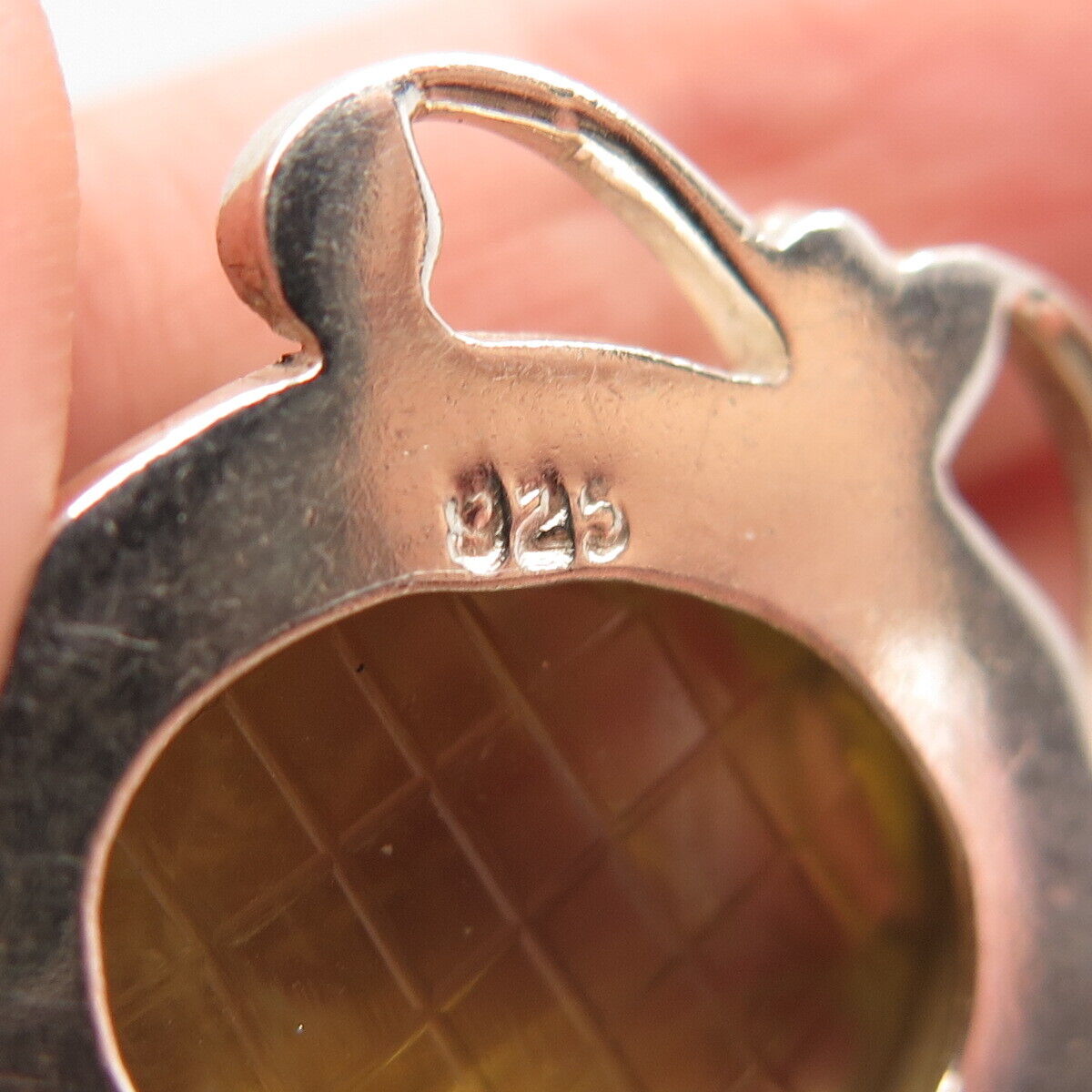 925 Sterling Silver Vintage Real Smoky Quartz & Lemon Citrine Gem Pendant