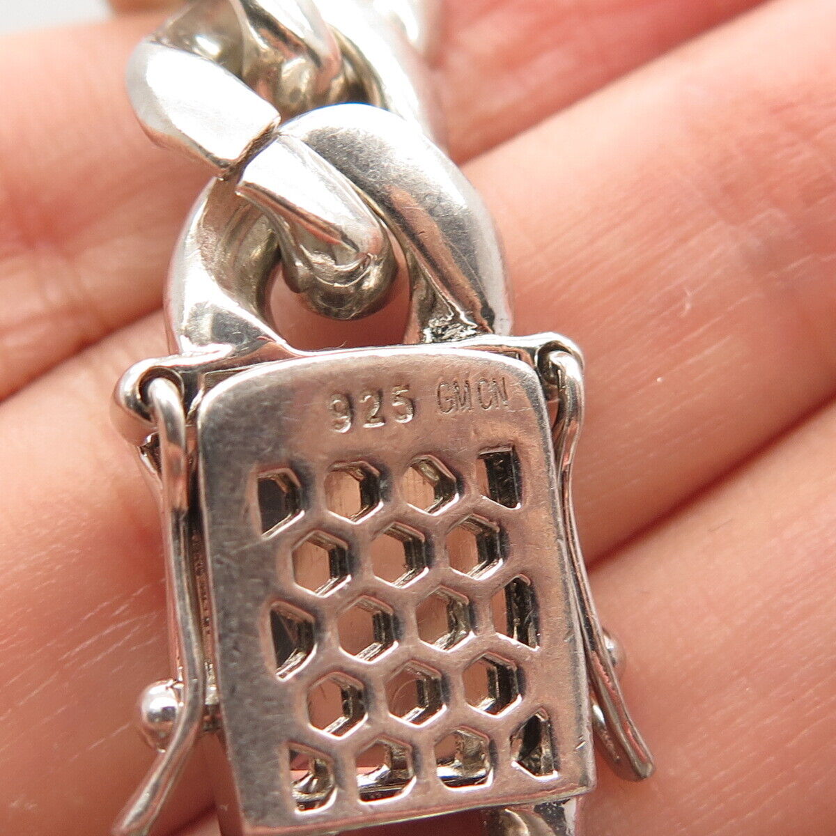 925 Sterling Silver Pave C Z Cuban Chain Necklace 16"