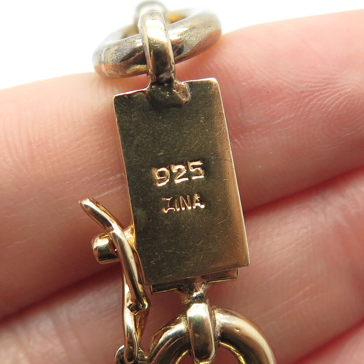 925 Sterling Silver Gold Plated Vintage Zina Oval Rolo Chain Necklace 16"