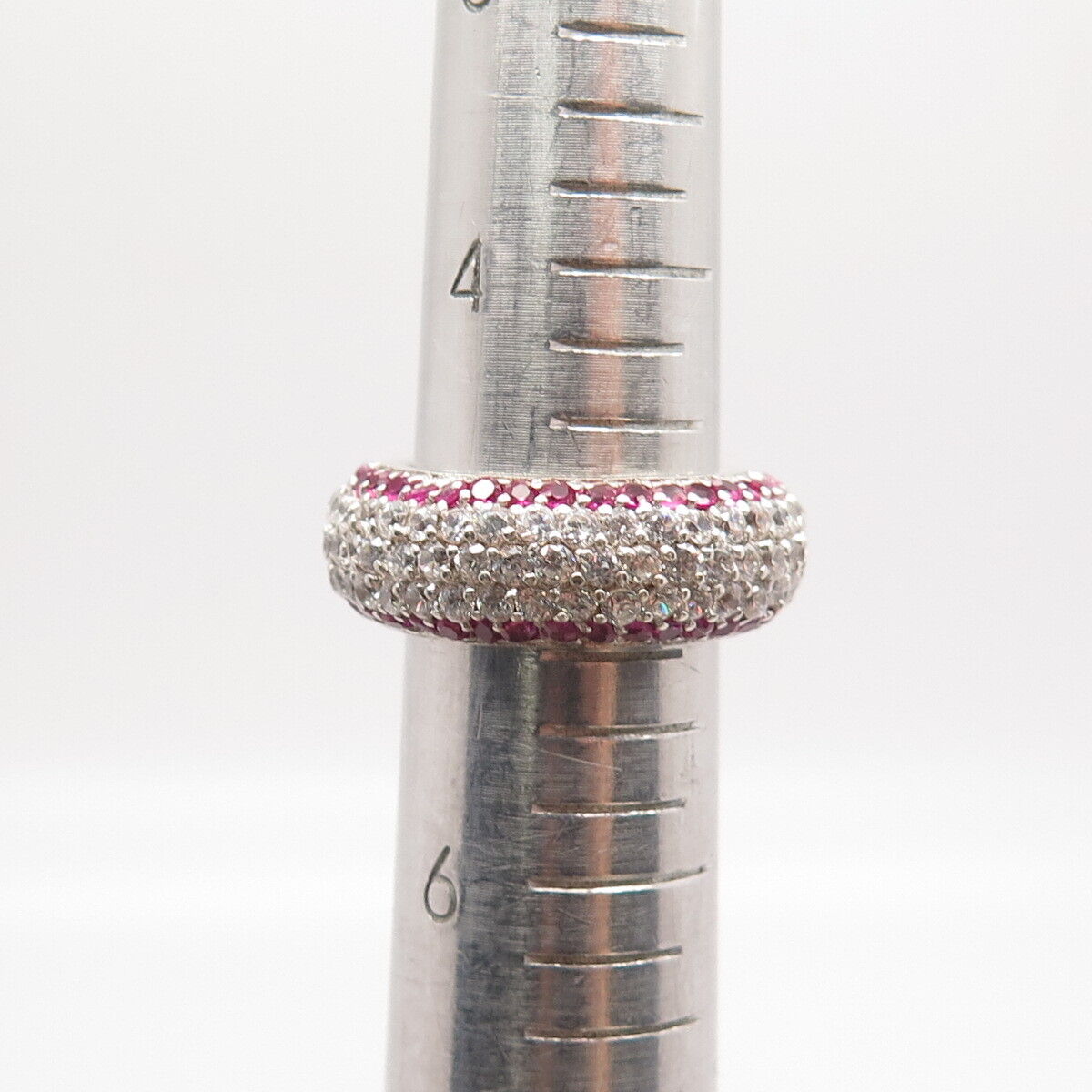 925 Sterling Silver ADI Lab-Created Sapphire & C Z Band Ring Size 5.25