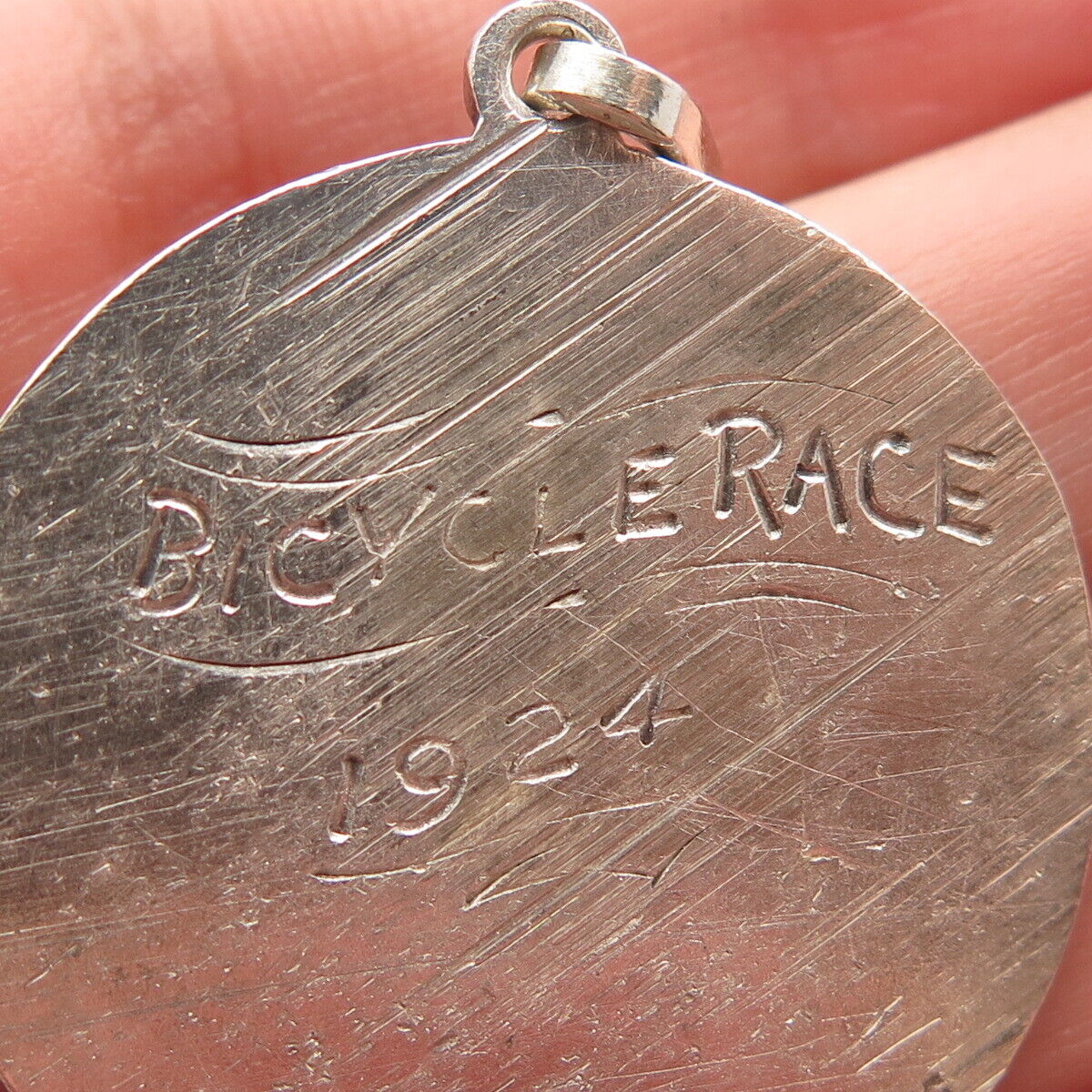 925 Sterling Silver Antique Enamel Klimpl Medal Co.BHS Bicycle Race 1924 Pendant