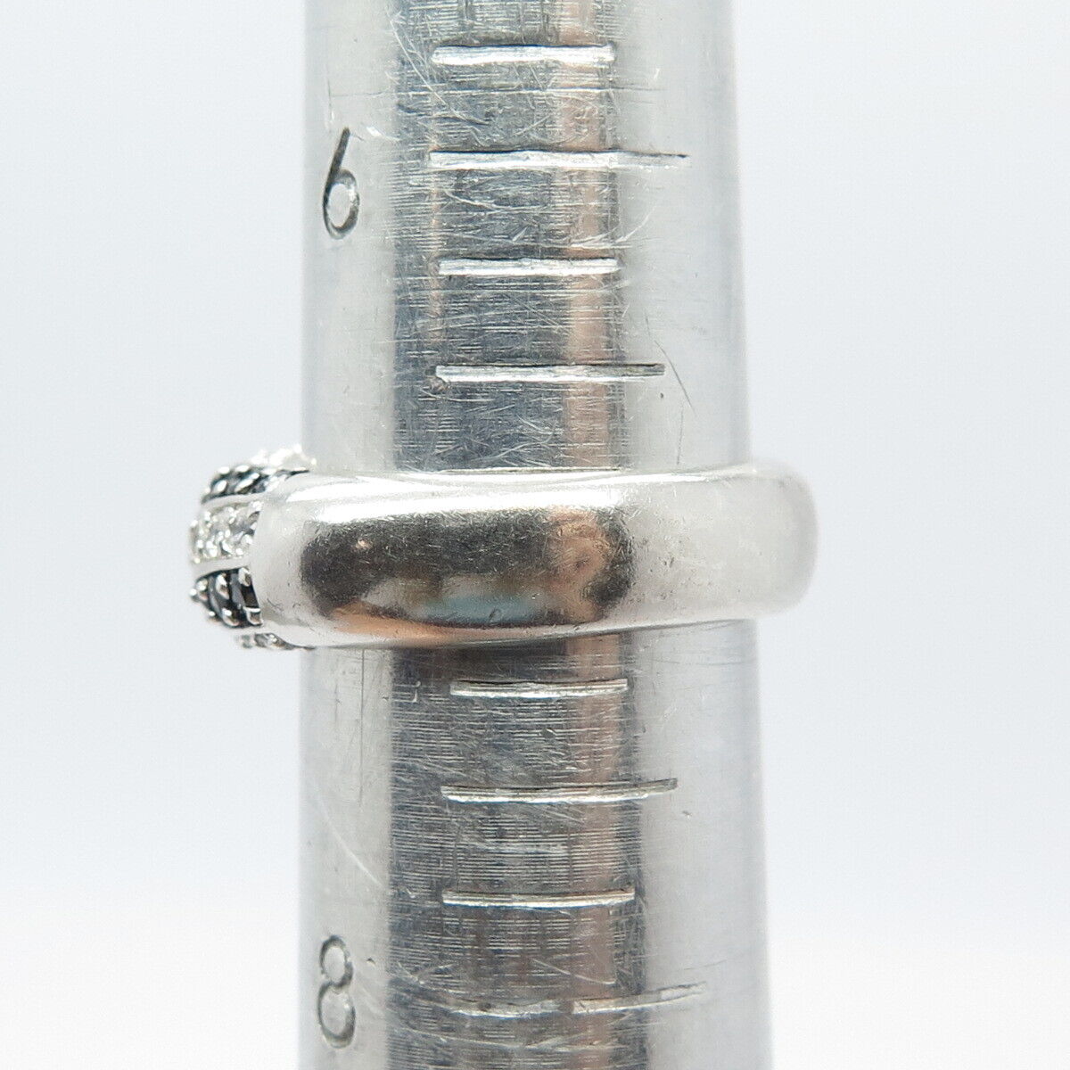 925 Sterling Silver Real Black Spinel Gem & C Z Ring Size 7