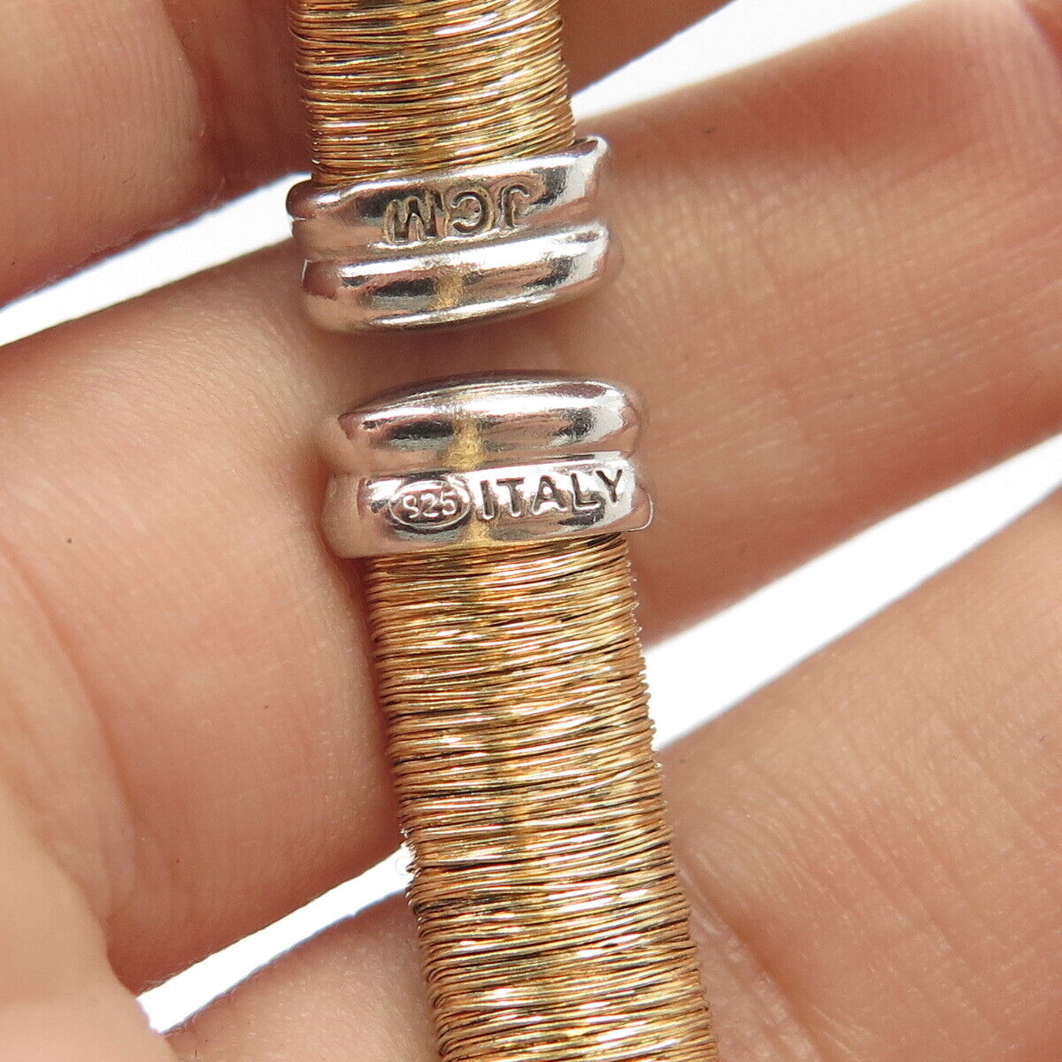 925 Sterling Silver 2-Tone Vintage Italy Jacmel Mauritius Adjustable Bracelet 7"