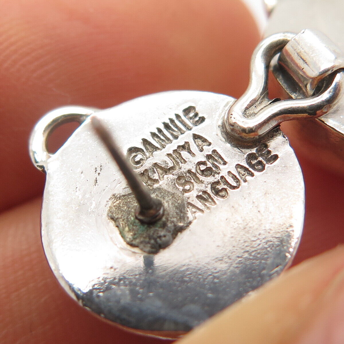 925 Sterling Silver Vintage Annie Kajiya Sign Language Smile Dangling Earrings