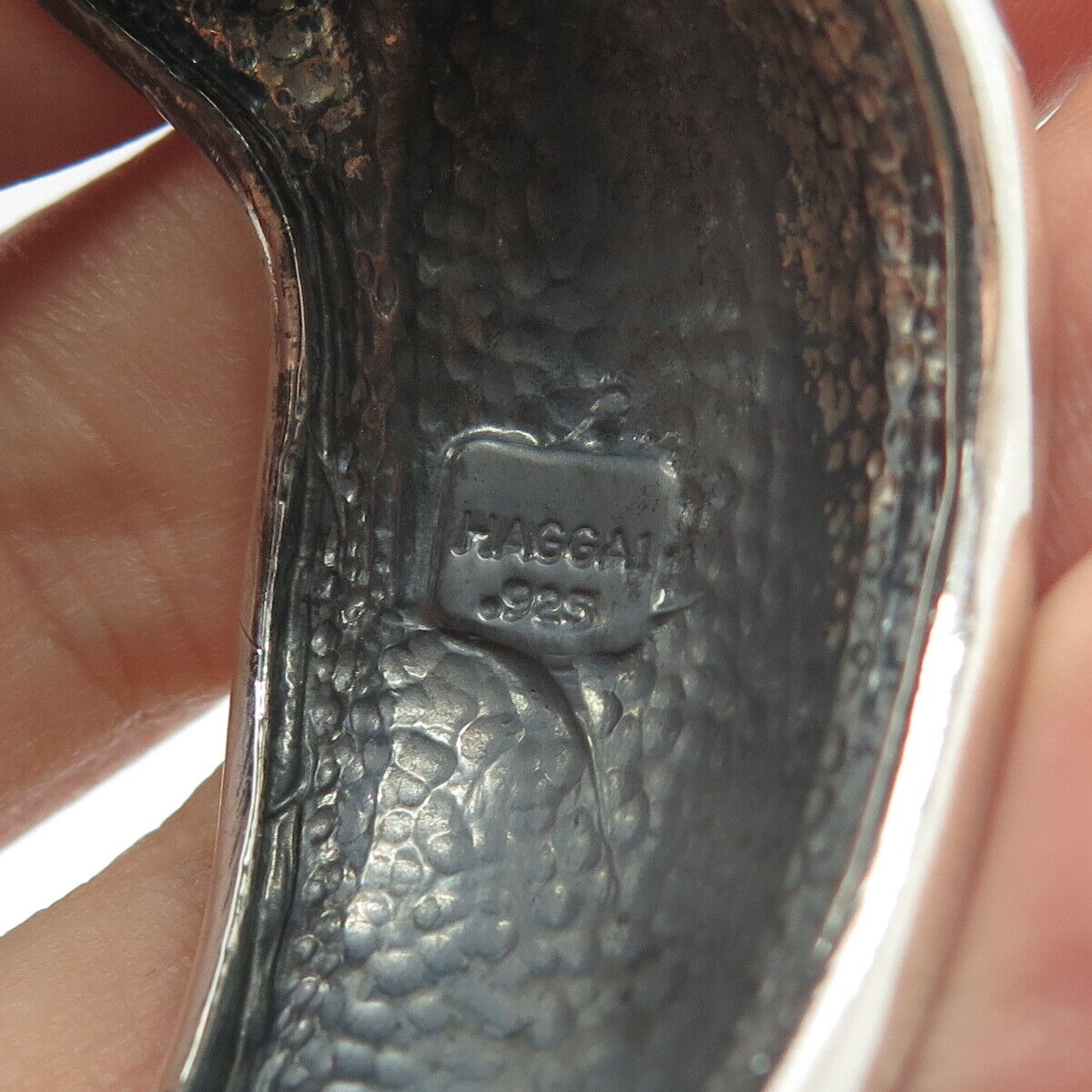 925 Sterling Silver 2-Tone Vintage Haggai Hammered Adjustable Cuff Bracelet 7"